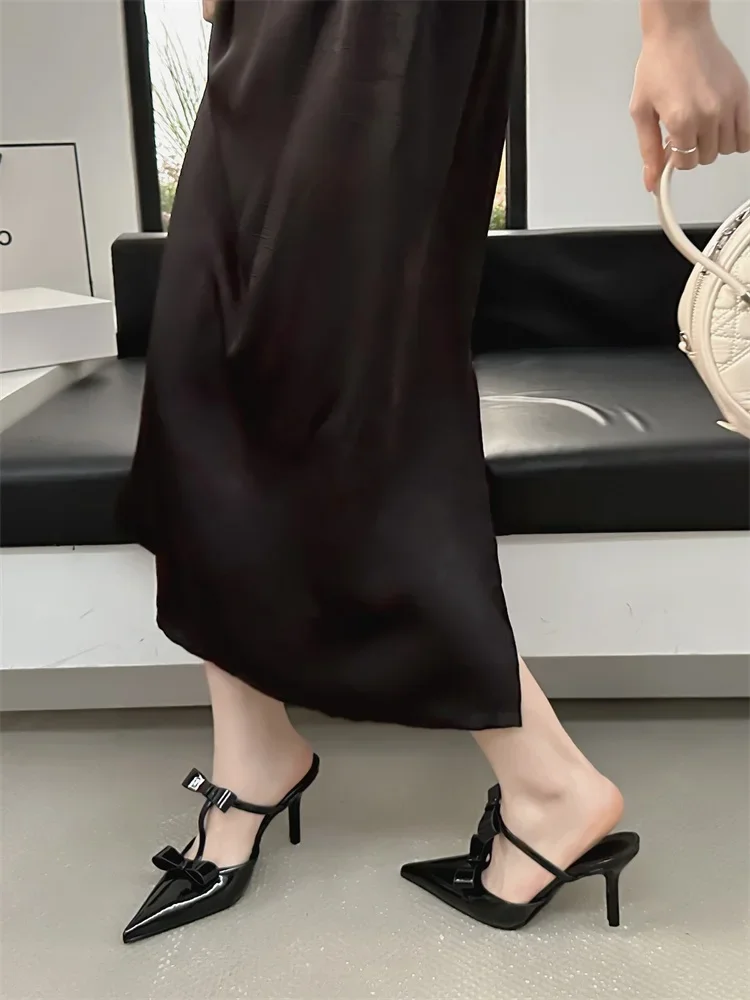 Elegant Butterfly-Knot Patent Leather Pointed Toe Fashion Thin High Heels