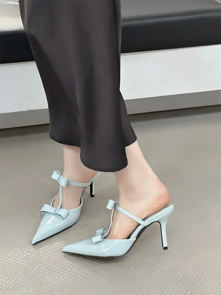 Elegant Butterfly-Knot Patent Leather Pointed Toe Fashion Thin High Heels - Image 4