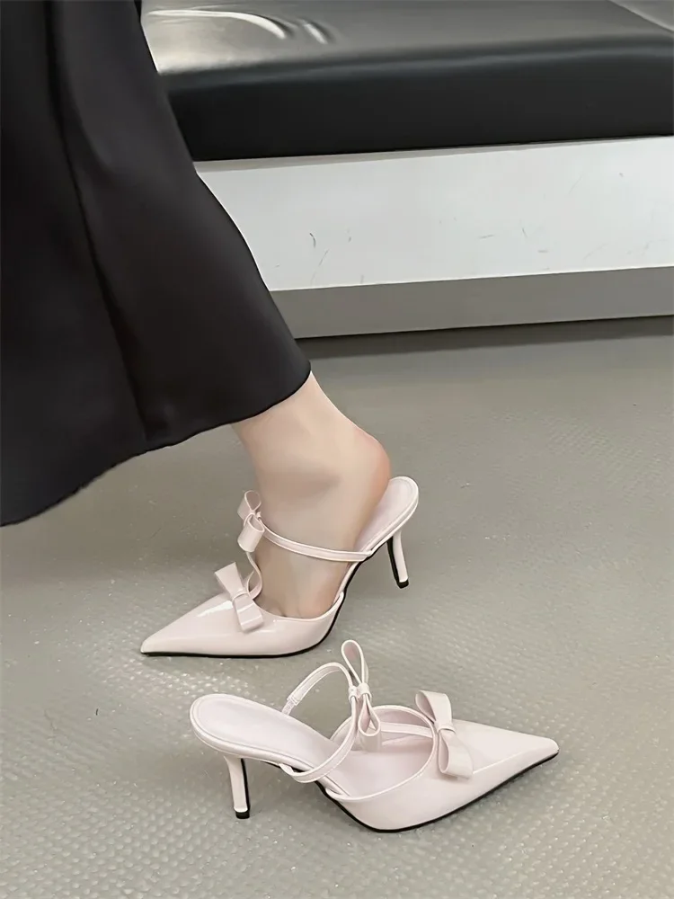 Elegant Butterfly-Knot Patent Leather Pointed Toe Fashion Thin High Heels - Image 5