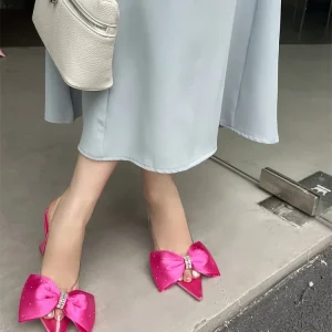 Elegant Butterfly-knot Pointed Toe PVC Transparent Low Heels Sandals