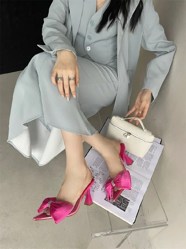 Elegant Butterfly-knot Pointed Toe PVC Transparent Low Heels Sandals - Image 2