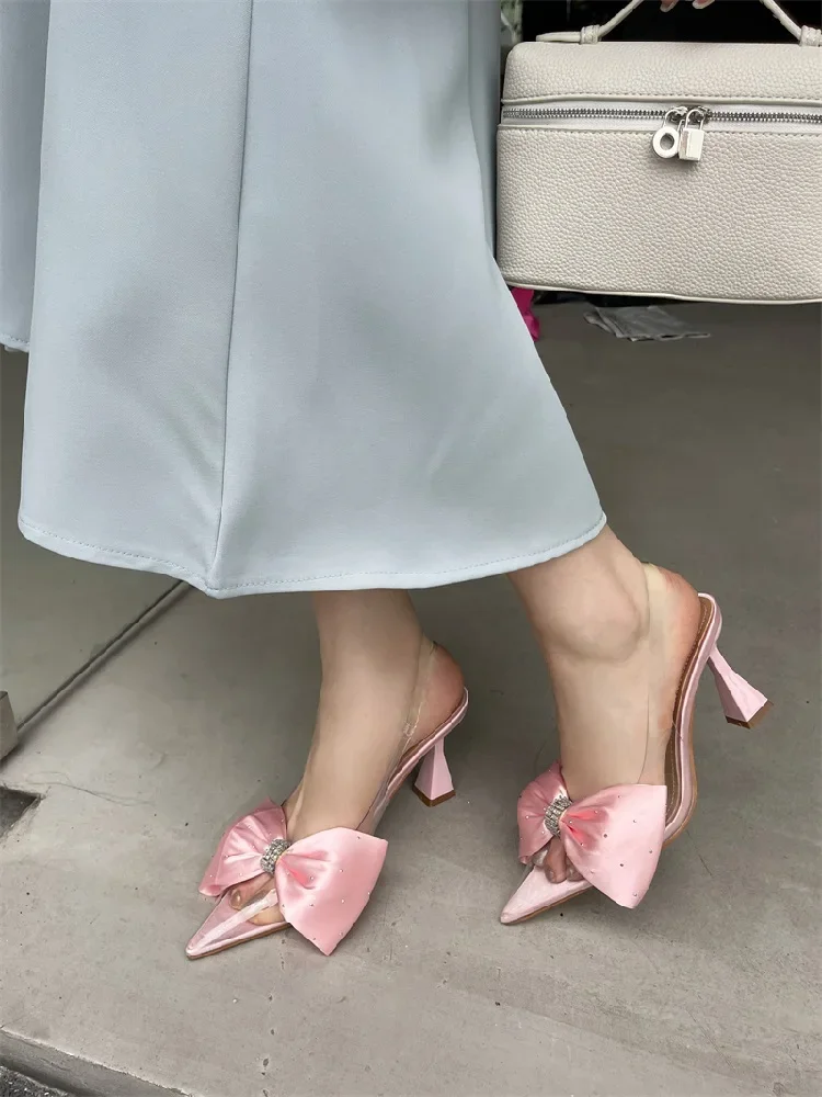 Elegant Butterfly-knot Pointed Toe PVC Transparent Low Heels Sandals - Image 3