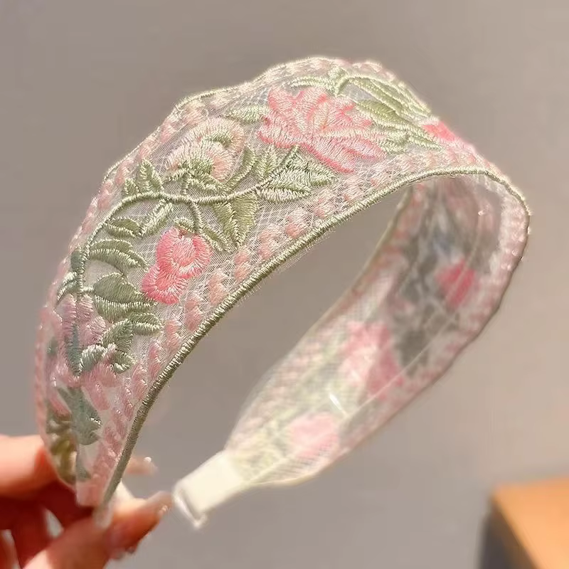 Elegant Chiffon Embroidery Flower Sweet Floral Turban Hoop Hairband