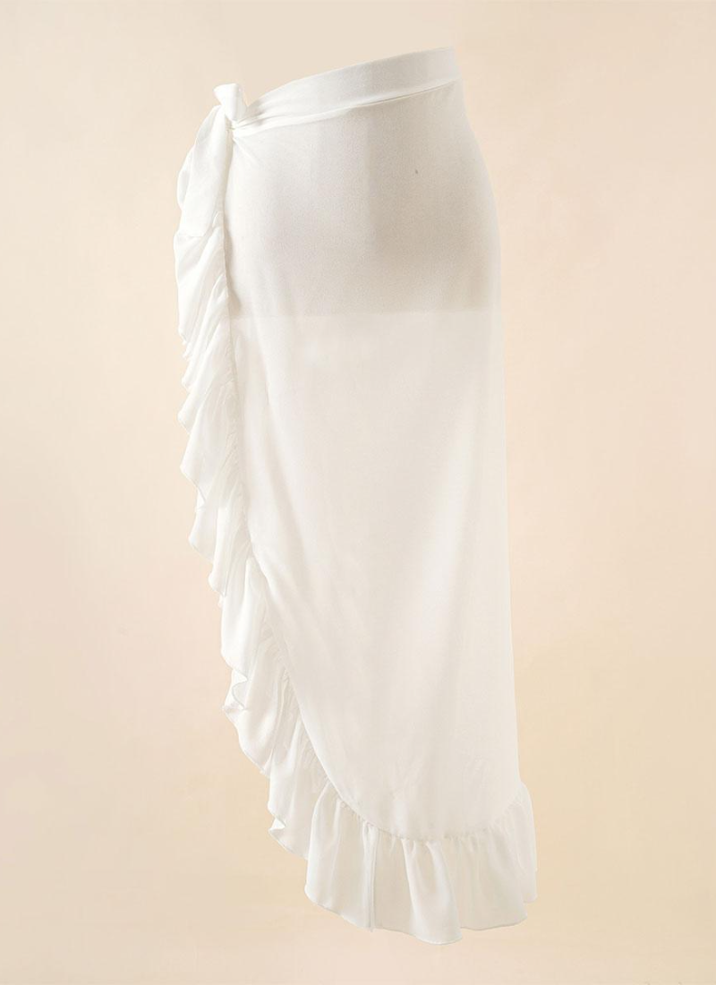 Elegant Cover Ups For Solid Ruffles Irregular Chiffon Swimming Suits Beach Wear - Image 2