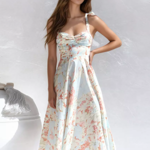 Elegant Fashion Floral Print With Bow-Tie Straps Midi Dress