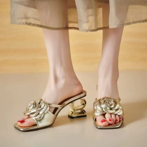 Elegant Fashion Synthetic Flowers Open Back Strap Sandals