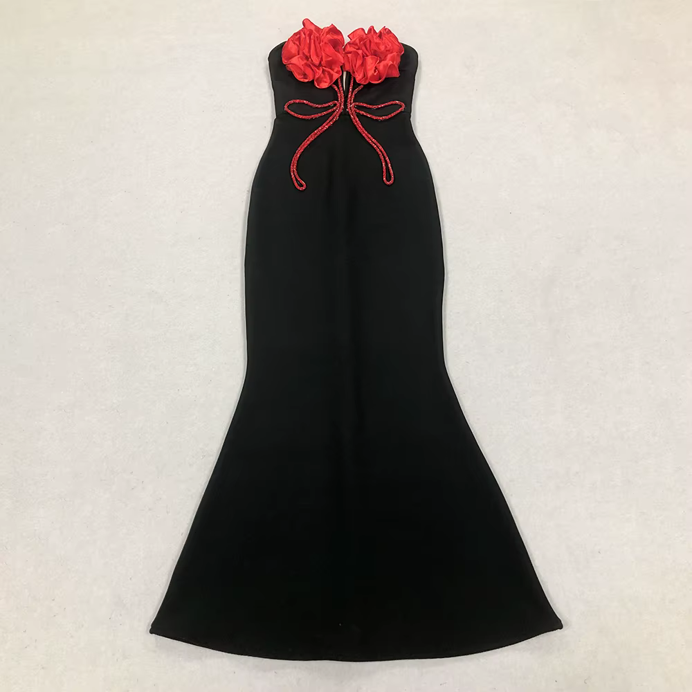 Elegant Florals Strapless Off the Shoulder Bodycon Bandage Long Maxi Dress - Image 6