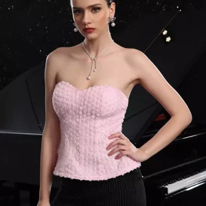 Elegant Flower Bustier Top With Flare Hem And Lace-up Back