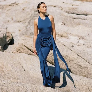 Elegant Halter Backless Night Club Sleeveless Wrap Evening Party Long Maxi Dress     