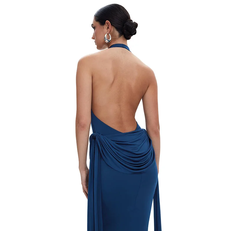 Elegant Halter Backless Night Club Sleeveless Wrap Evening Party Long Maxi Dress - Image 7