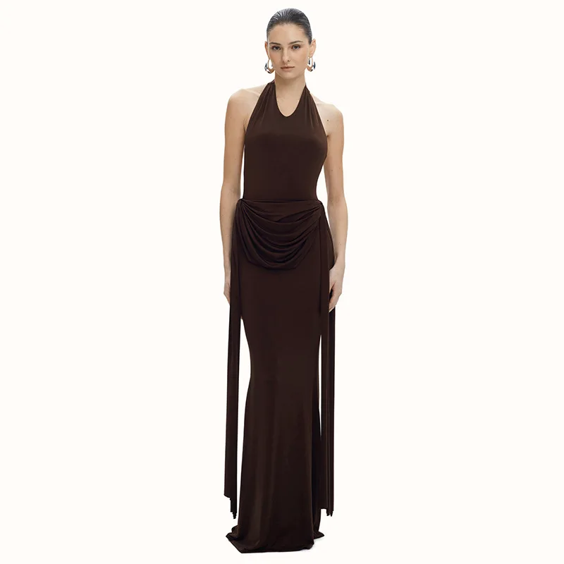 Elegant Halter Backless Night Club Sleeveless Wrap Evening Party Long Maxi Dress - Image 8