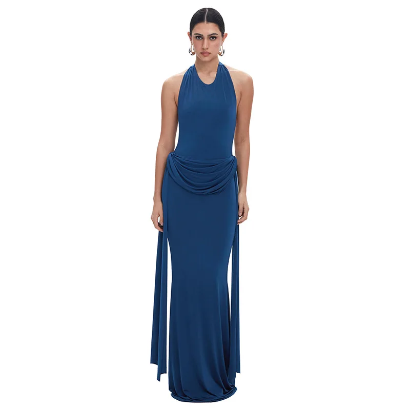 Elegant Halter Backless Night Club Sleeveless Wrap Evening Party Long Maxi Dress - Image 5