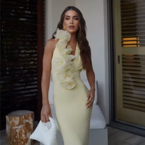 Elegant Halter Sleeveless Backless Bodycon Deep V Neck Maxi Dress