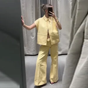 Elegant Lapel Short Sleeve Single-Breasted Blazer And Vest Pants 2 Piece Sets