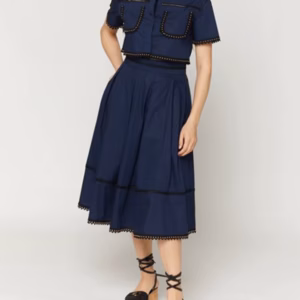 Elegant Lapel Short Sleeve Tops High Waist A-Line Skirt Two Piece Sets