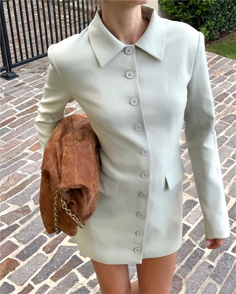 Elegant Long Sleeve Lapel Solid Single-breasted Two Pocket High Waist Blazer Dress - Image 2