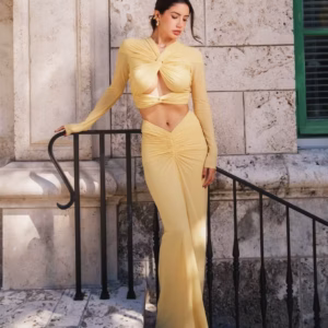 Elegant Long Sleeve Mesh Bodycon Nightclub Ankle-Length Maxi Dress