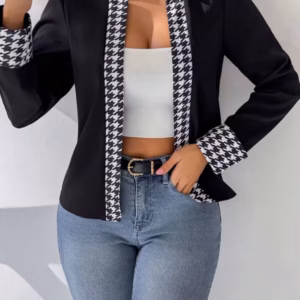 Elegant Long Sleeve Turn Down Collar Office Style Slight Stretch Blazer