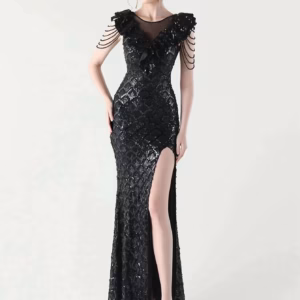 Luxury Solid Backless V-Neck Sequin zipper Party sleeveless Long Maxi Dresses