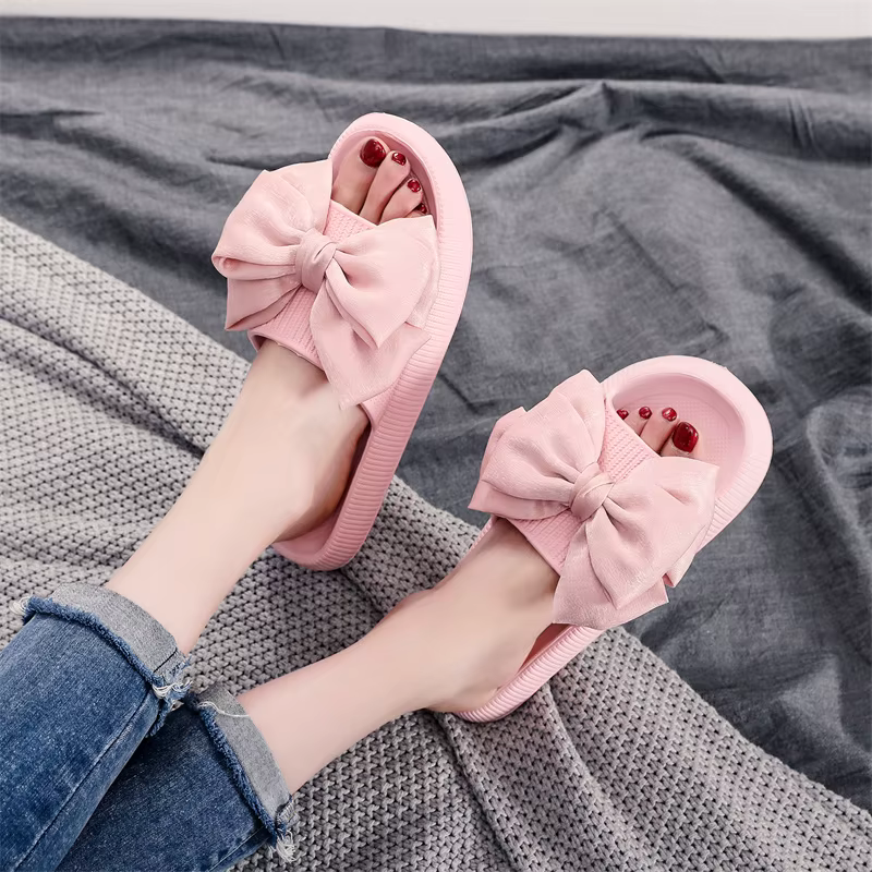 Elegant Non-Slip Thick Soft Sole Eva Handmade Bow Tie Slippers - Image 2