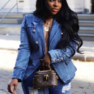 Elegant Notched Collar Long Sleeve Double Breasted Denim Slim Coats