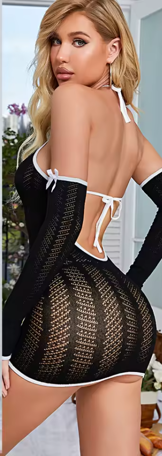 Elegant Open Crotch Fishnet Garter Body Stockings Erotic Lace Underwear Bodysuit - Image 2