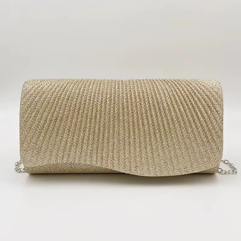 Elegant Pleated Long Chain Party Evening Diamond Wedding Clutch - Image 7
