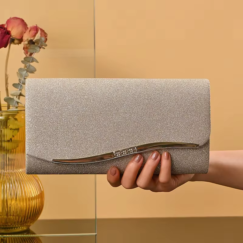 Elegant Pleated Long Chain Party Evening Diamond Wedding Clutch - Image 4