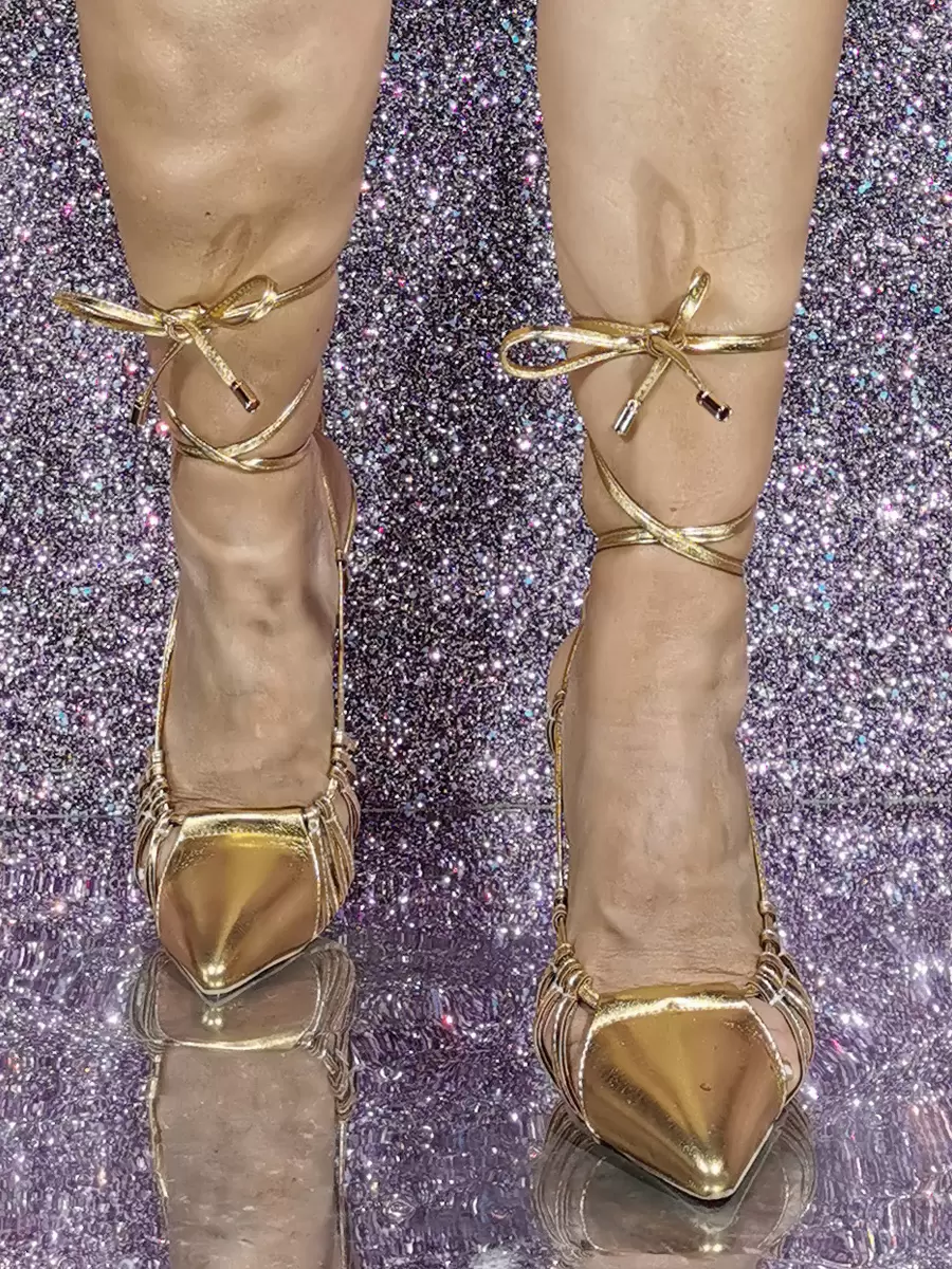 Elegant Plus Size Pointed Toe Stiletto Heel Lace Up Pumps High Heels - Image 4