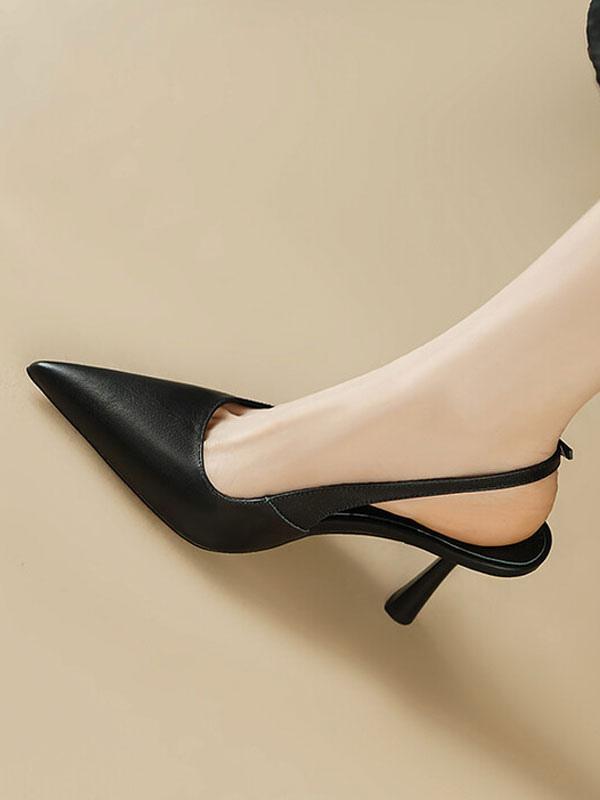 Elegant Pointed Toe Buckle Chain Detail Slingback High Heels - Image 3