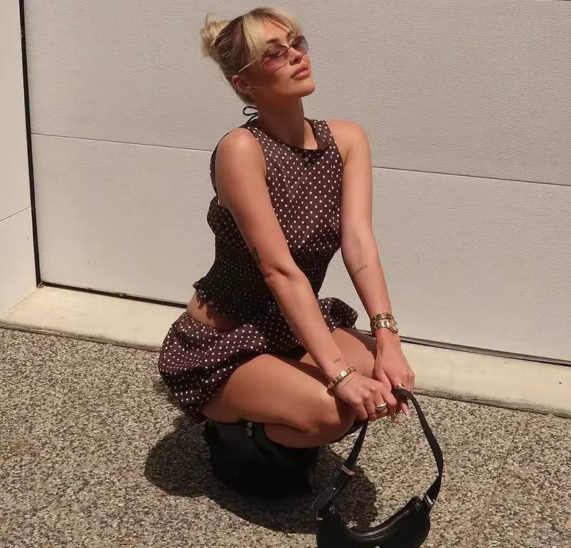 Elegant Polka Dots Lace-up Backless Ruffles Tank Top And Bubble Skirts 2 Piece Set - Image 7