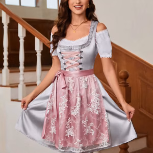 Elegant Pullover Square Collar With Lace Apron Two Piece Mini Dress