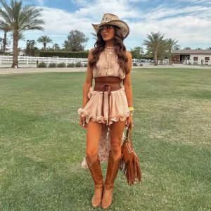 Elegant Ruffle Sleeveless Halter Irregular Ruffles Loose Mini Skirt Set