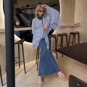 Elegant Ruffled Turtleneck Flare Long Sleeve Pullover Loose Shirt