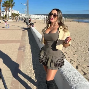 Elegant Ruffles Hem Sling Backless Slimming High Street Bodycon Mini Dress