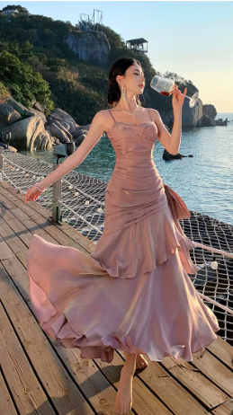 Elegant Ruffles Spaghetti Strap Graduation Birthday Evening Party Maxi Dress - Image 20