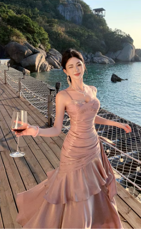 Elegant Ruffles Spaghetti Strap Graduation Birthday Evening Party Maxi Dress - Image 17