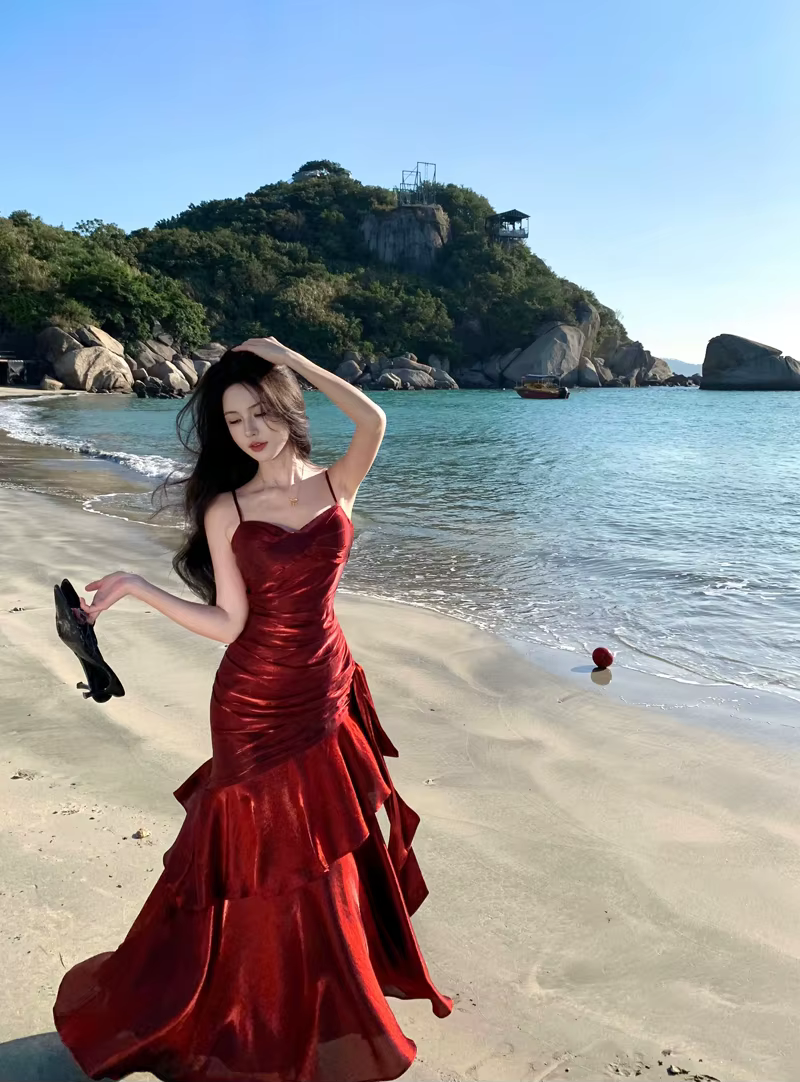 Elegant Ruffles Spaghetti Strap Graduation Birthday Evening Party Maxi Dress - Image 3