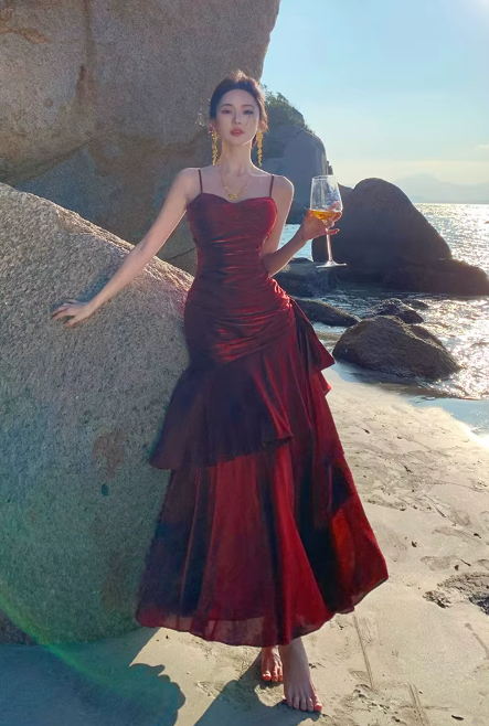 Elegant Ruffles Spaghetti Strap Graduation Birthday Evening Party Maxi Dress - Image 7