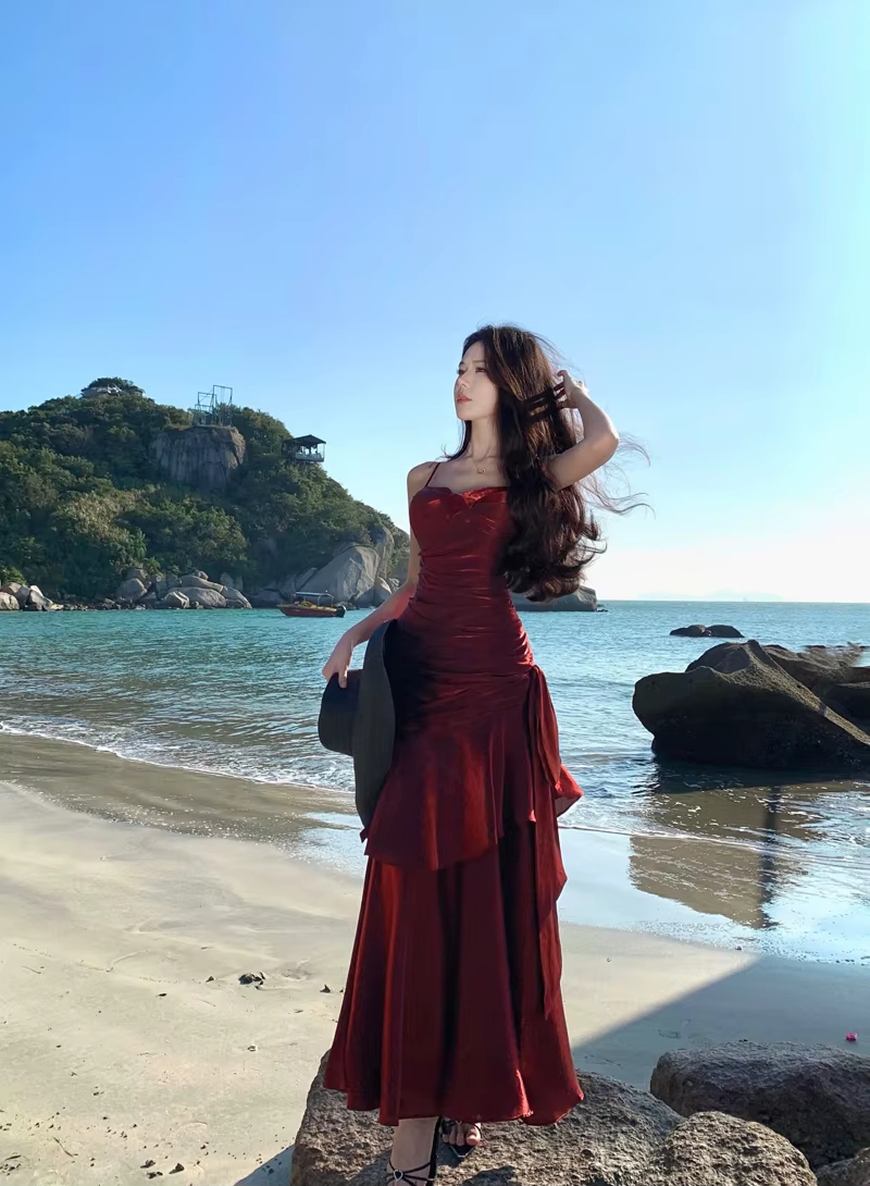 Elegant Ruffles Spaghetti Strap Graduation Birthday Evening Party Maxi Dress - Image 5