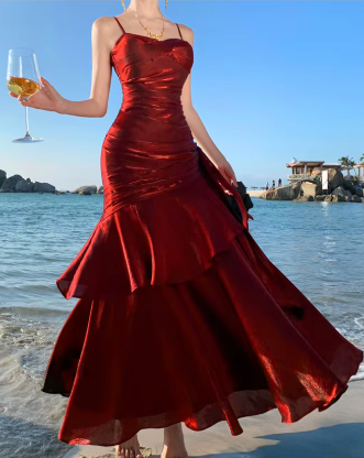 Elegant Ruffles Spaghetti Strap Graduation Birthday Evening Party Maxi Dress - Image 9