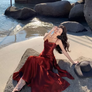 Elegant Ruffles Spaghetti Strap Graduation Birthday Evening Party Maxi Dress