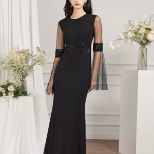 Elegant Sequined O-Neck Mermaid Long Sleeves Prom Formal Evening Maxi Dress