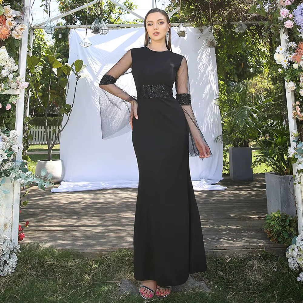 Elegant Sequined O-Neck Mermaid Long Sleeves Prom Formal Evening Maxi Dress - Image 12