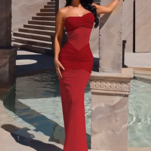Elegant Sleeveless Backless Strapless Bodycon Ruched Long Maxi Dress