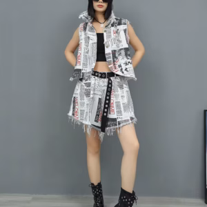 Elegant Sleeveless Denim Vest Tops Wide-leg Loose Short Pants 2-piece Set