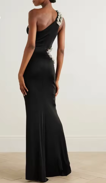 Elegant Sleeveless One Shoulder Hollow Twisted Diamond Design Tight Maxi Dress - Image 2
