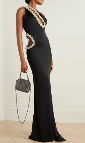 Elegant Sleeveless One Shoulder Hollow Twisted Diamond Design Tight Maxi Dress