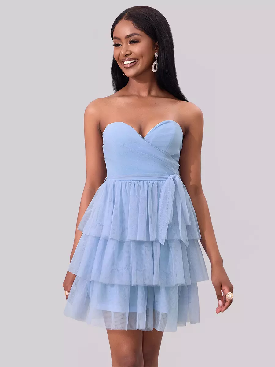 Elegant Sleeveless Sweetheart Neckline Tiered Ruffle Layered Mini Party Dress