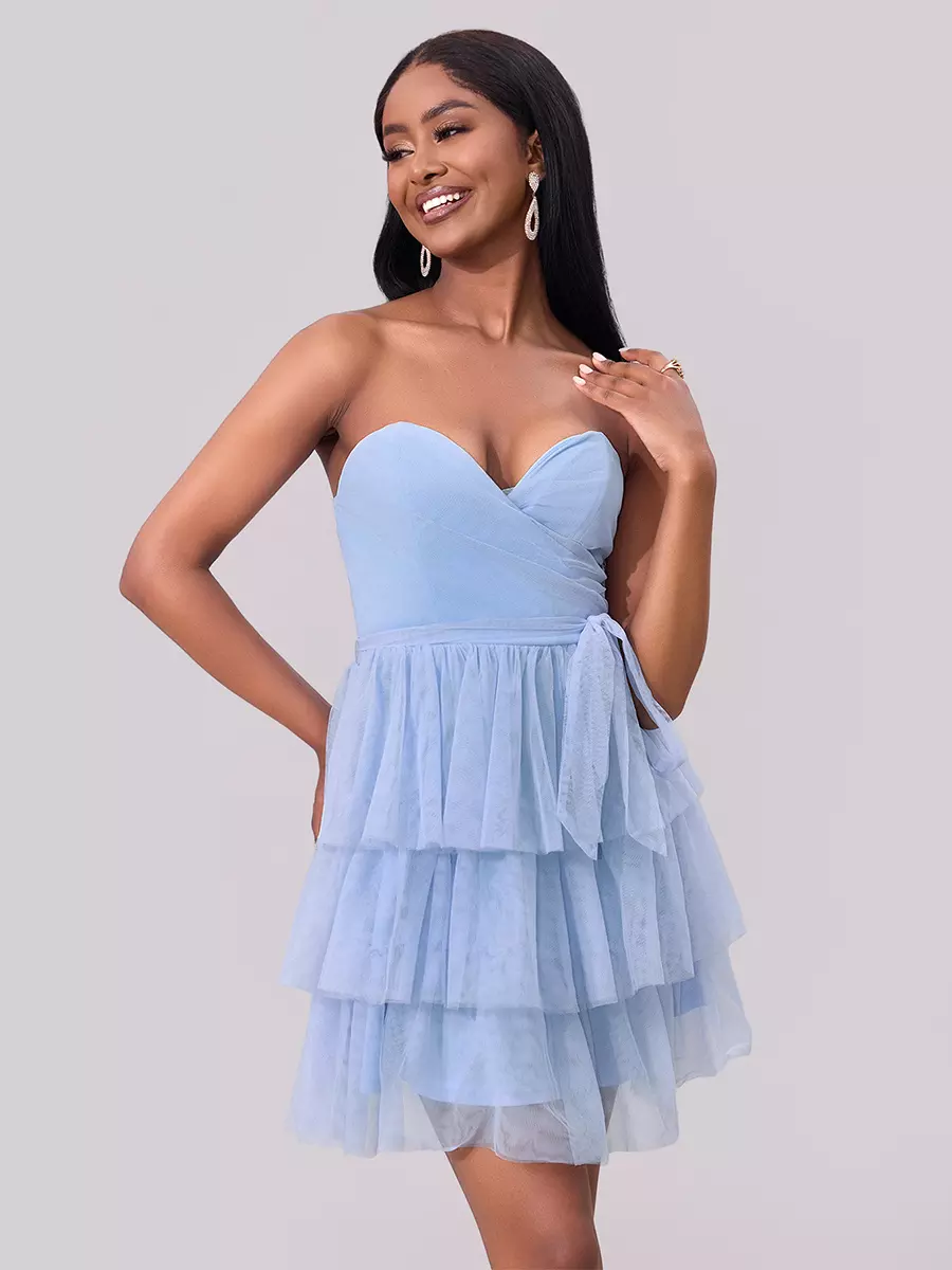 Elegant Sleeveless Sweetheart Neckline Tiered Ruffle Layered Mini Party Dress - Image 5